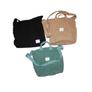 Kalidi Tote Bag Set - Black, Tan, and Green corduroy crossbody